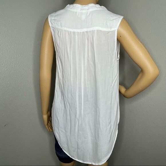 Anthropologie Cloth & Stone Sleeveless Blouse White High Low Hem Sheer Sz Small - Picture 7 of 13